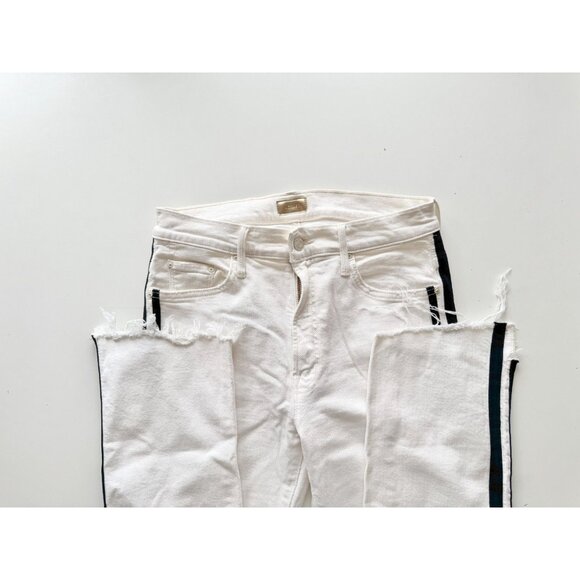 MOTHER The Insider Crop Step Fray White Striped Side Bootcut Jeans, Size 30 - Picture 12 of 16